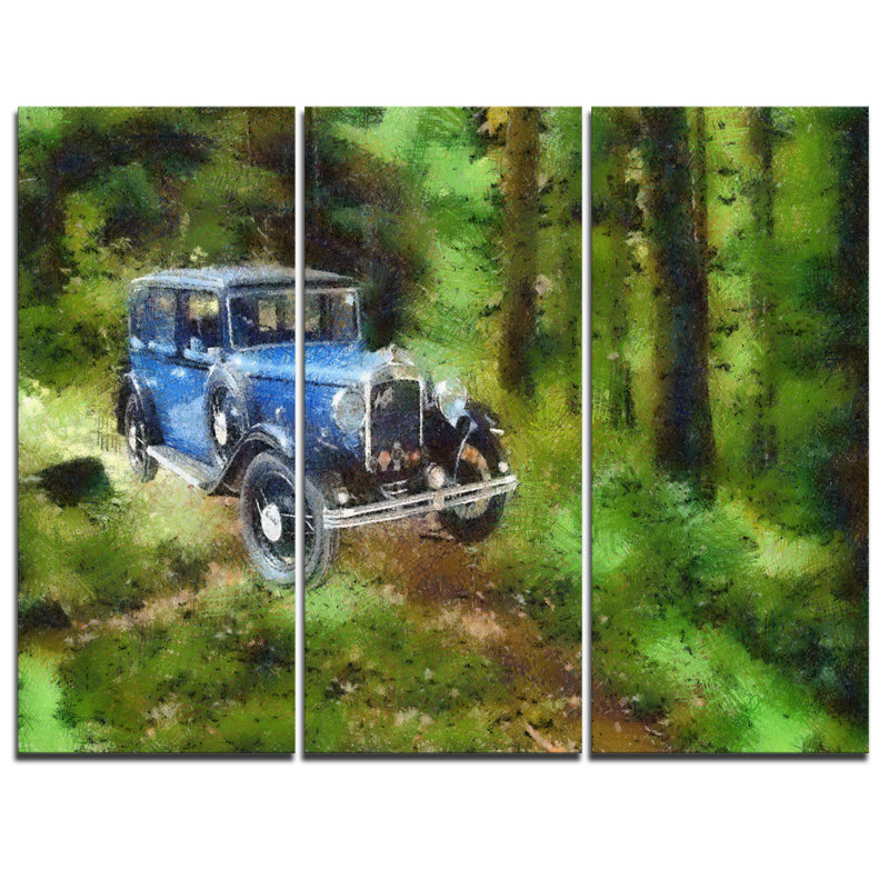 DesignArt Dark Blue Vintage Car Oil Painting 3 Piece Painting Print